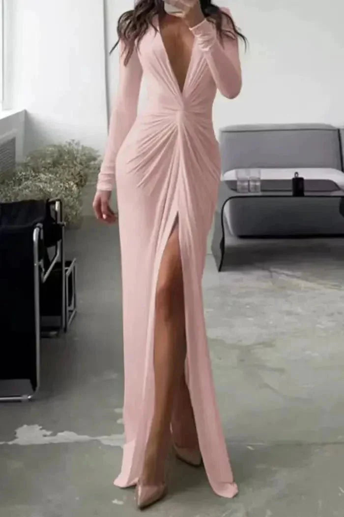 Betty | Γυναικείο Πλισέ Maxi Φόρεμα με V-Λαιμόκοψη Κομψό Μακρύ Βραδινό Φόρεμα