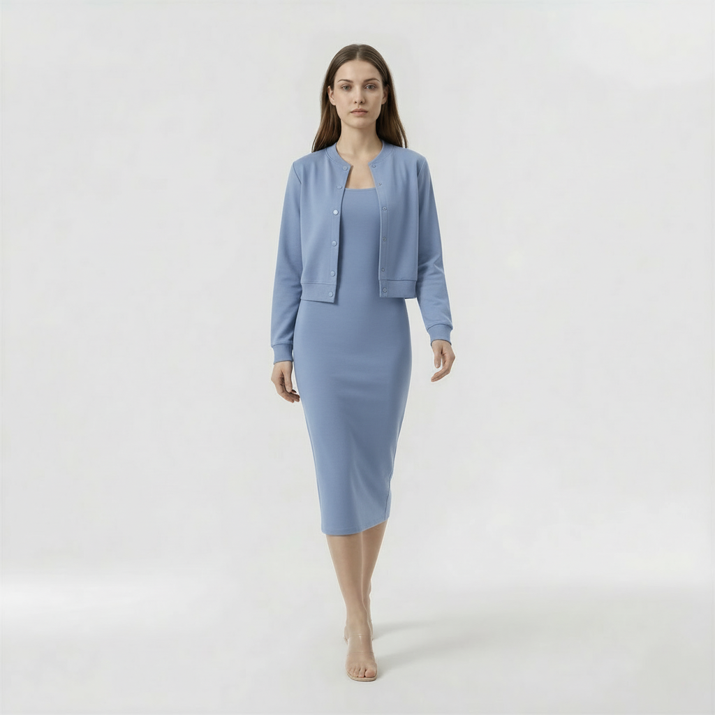 Σετ Γυναικείο Φόρεμα Δύο Τεμαχίων και Σακάκι Κομψή Midi Εμφάνιση