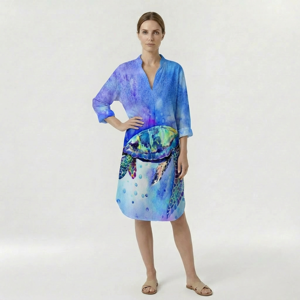 Γυναικείο Μίνι Φόρεμα με Χαλαρή Γραμμή και Μακριά Μανίκια, Καθημερινή Φόρμα με Σχέδιο