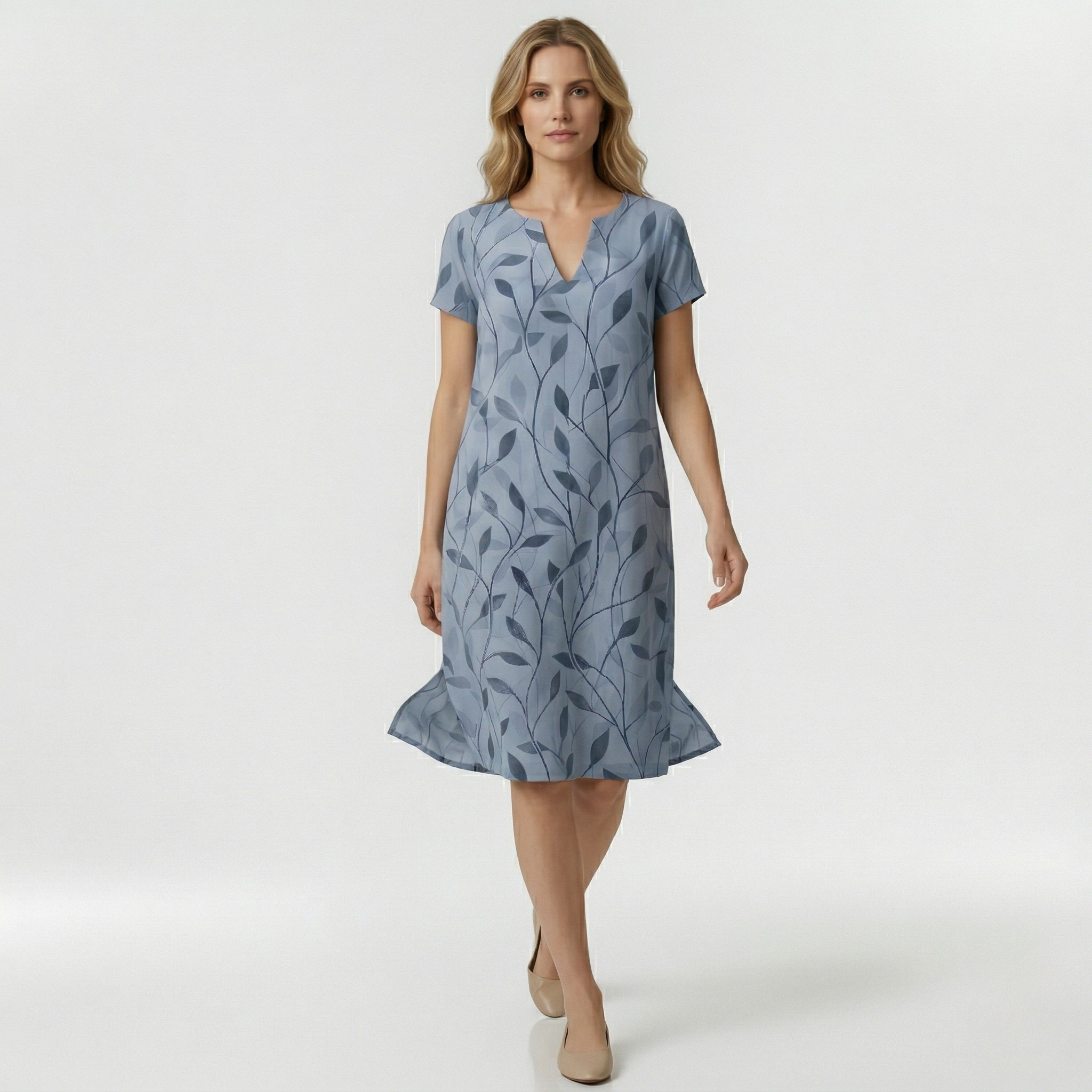 Γυναικείο Φόρεμα με Τύπωμα και V-Λαιμόκοψη, Κοντό Μανίκι, Καθημερινή Άνετη Φορεσιά