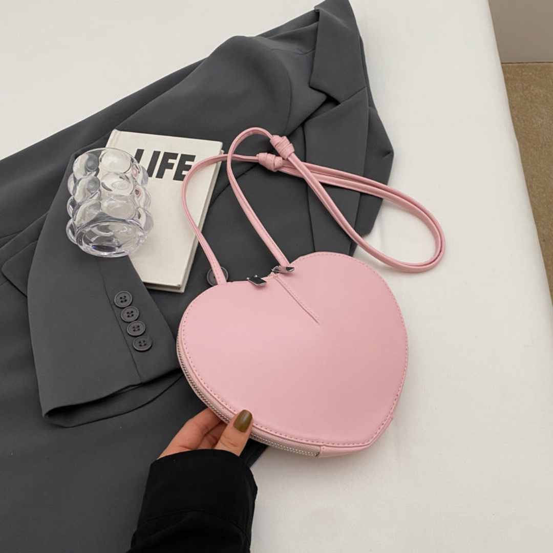 Aina | Women's Heart-Shaped Crossbody Bag with Long Strap and Zip Closure
