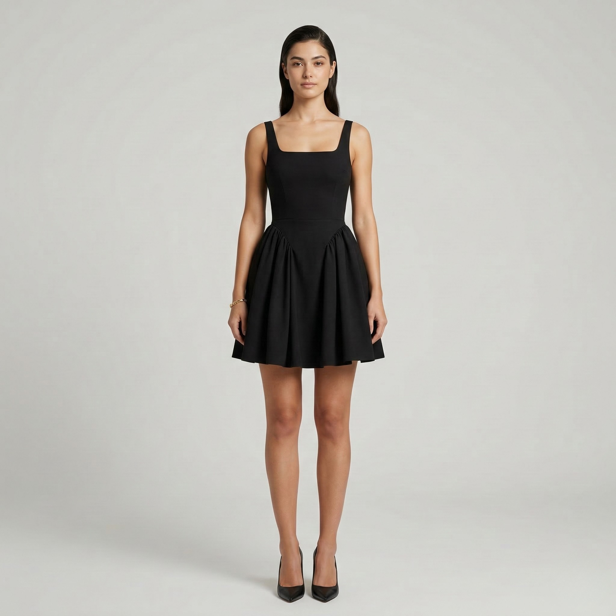 Γυναικείο Μίνι Φόρεμα με Τετράγωνη Λαιμόκοψη, Αμάνικο, Γραμμή Α, Εφαρμοστό και Φουσκωτό, Φόρεμα για Πάρτι