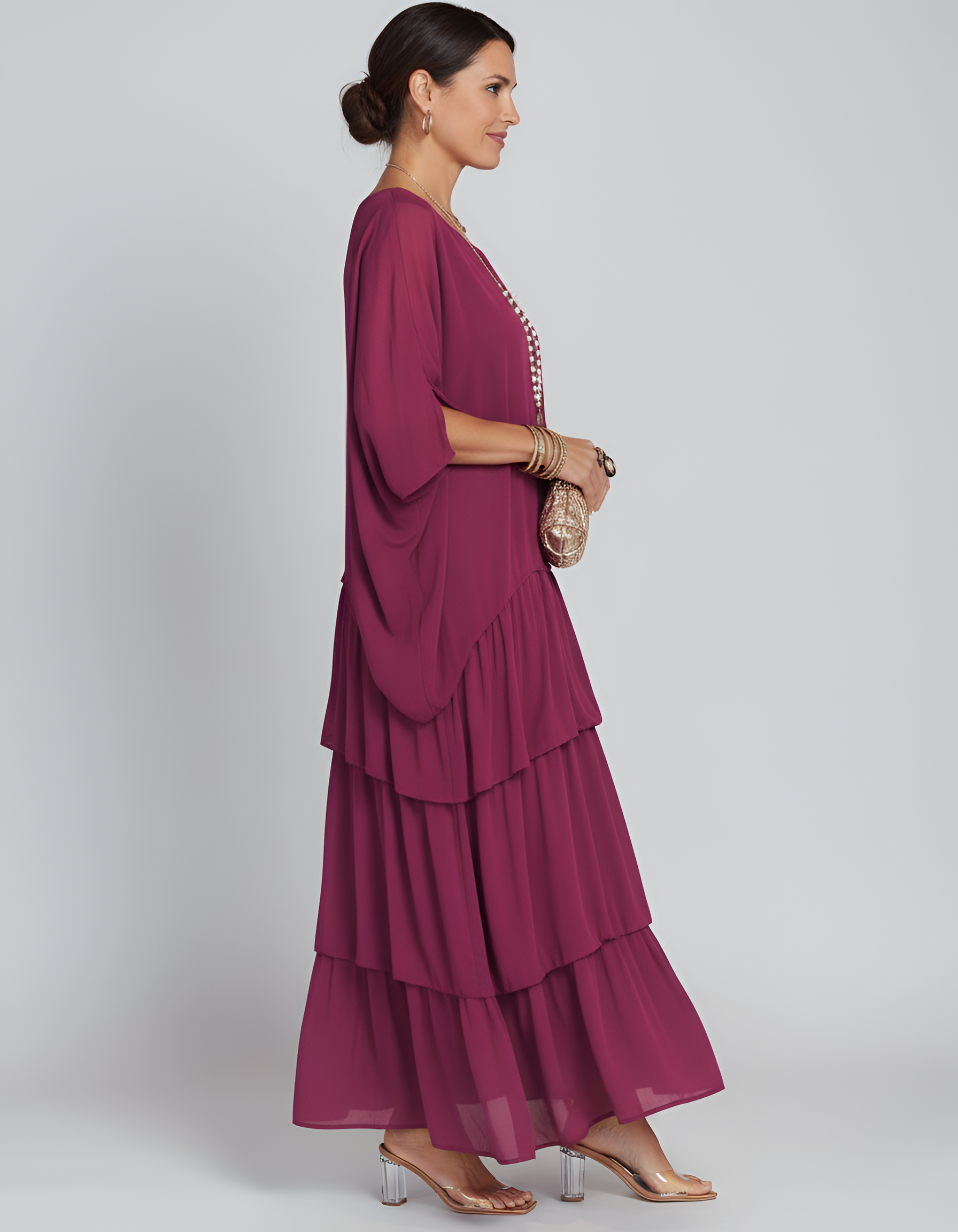 Women’s Loose Fit Tiered Maxi Dress Batwing Sleeve Casual Long Dress