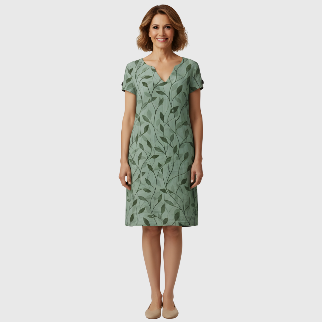 Alicia | Γυναικείο Καθημερινό Φόρεμα με Σχέδιο | V-Λαιμόκοψη | Κοντό Μανίκι | Μήκος μέχρι το Γόνατο