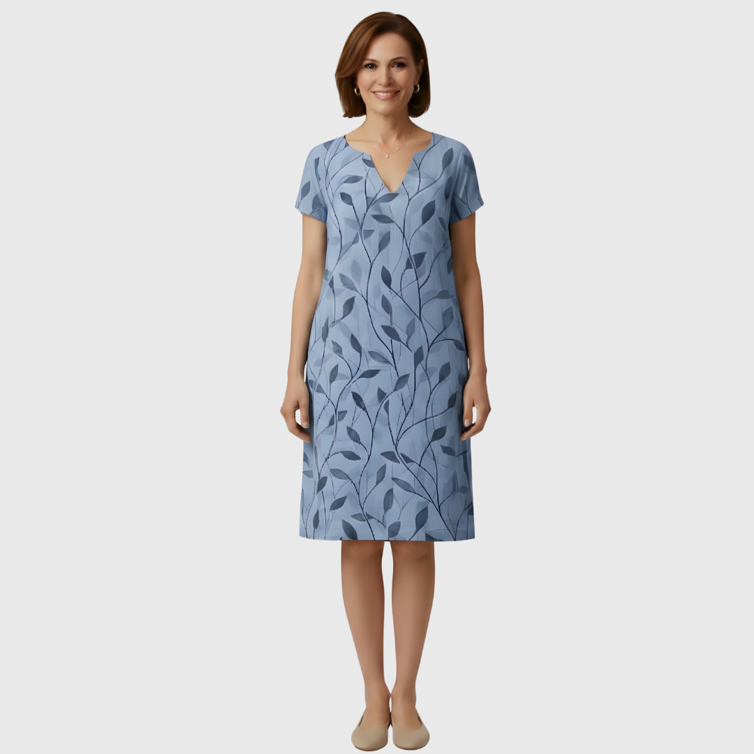 Alicia | Γυναικείο Καθημερινό Φόρεμα με Σχέδιο | V-Λαιμόκοψη | Κοντό Μανίκι | Μήκος μέχρι το Γόνατο