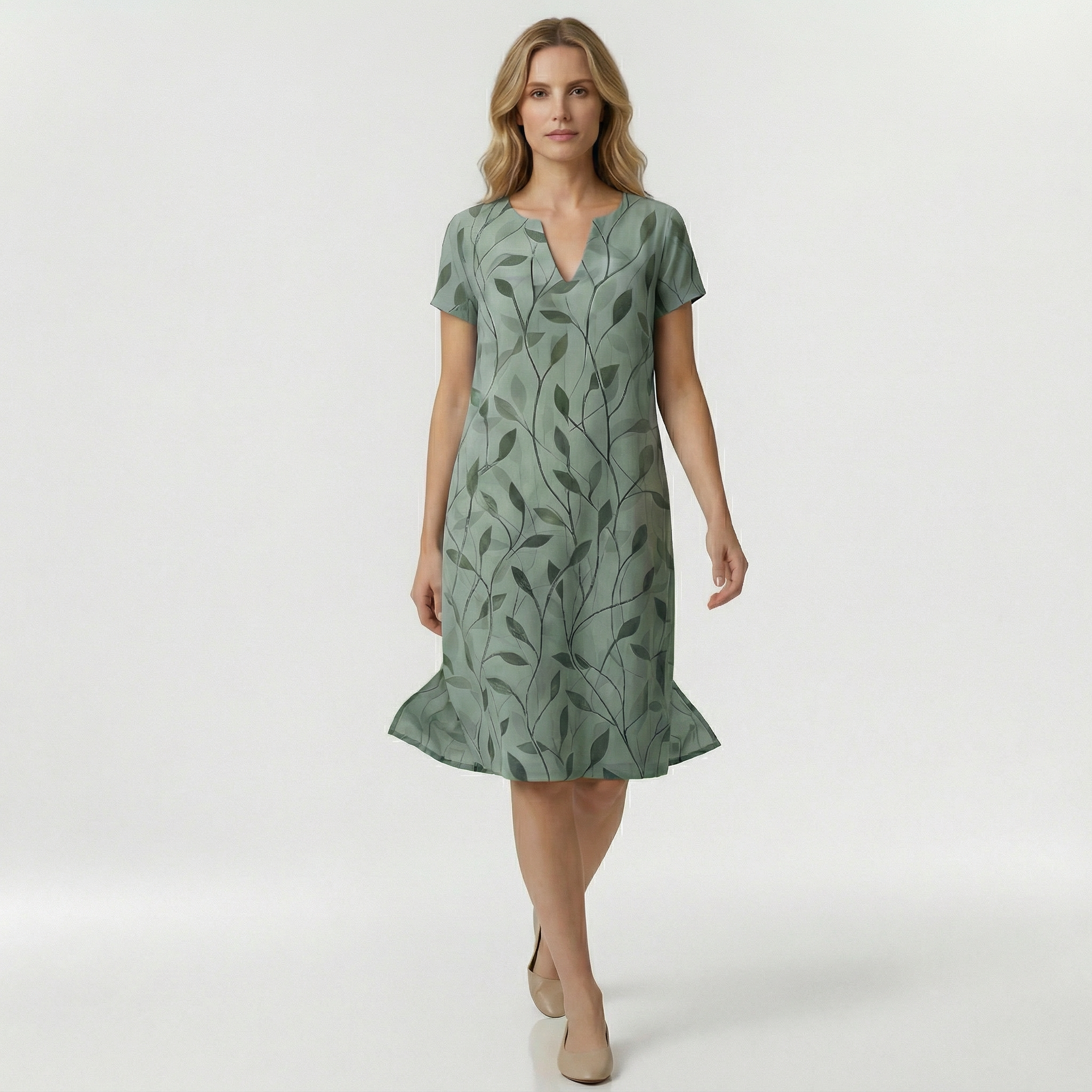 Γυναικείο Φόρεμα με Τύπωμα και V-Λαιμόκοψη, Κοντό Μανίκι, Καθημερινή Άνετη Φορεσιά